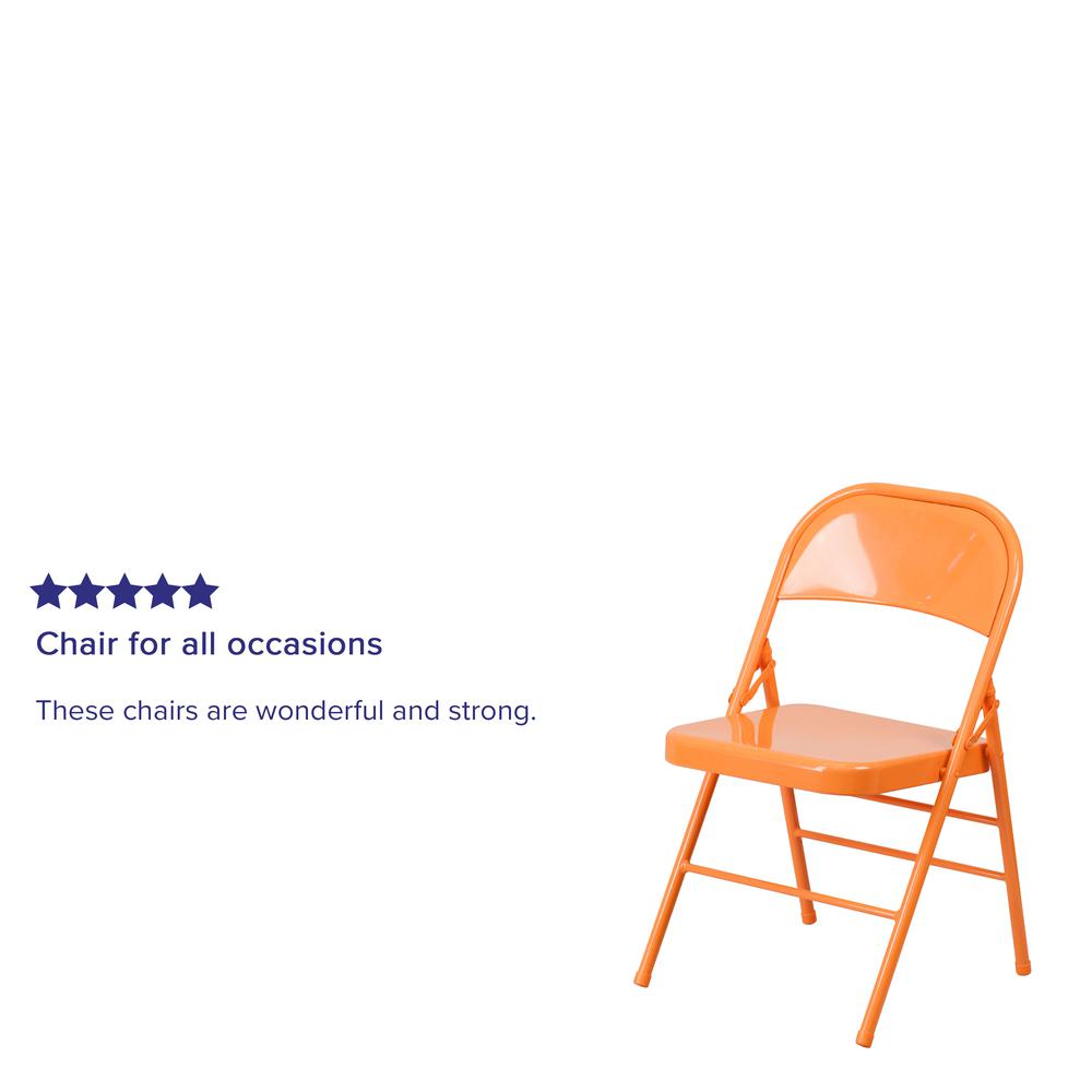 Orange Marmalade Triple Braced & Double Hinged Metal Folding Chair. Picture 17