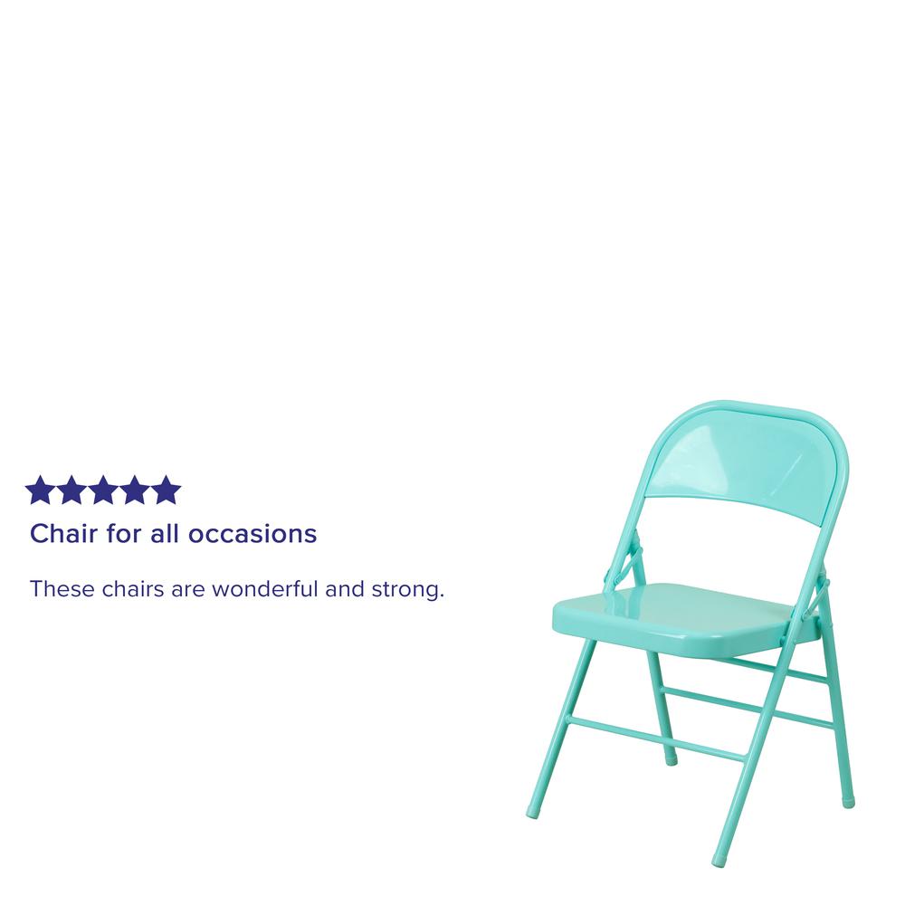 Tantalizing Teal Triple Braced & Double Hinged Metal Folding Chair. Picture 17