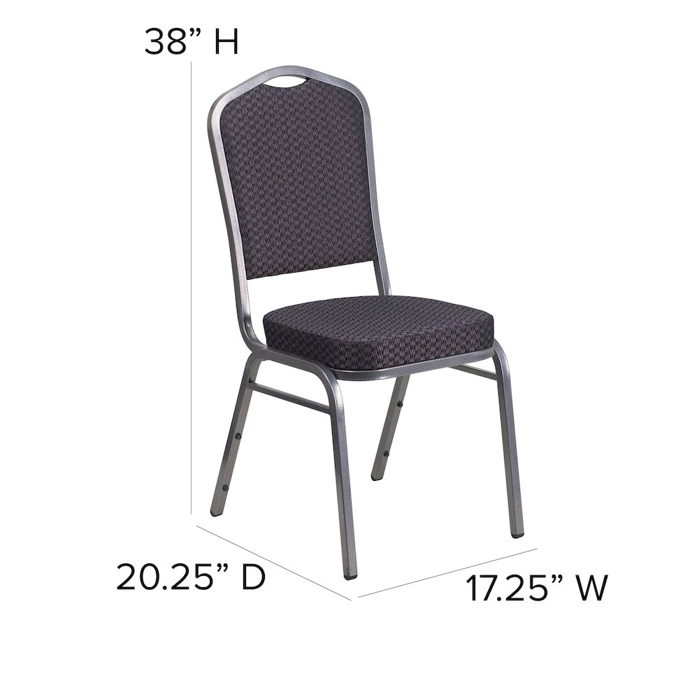 Crown Back Stacking Banquet Chair in Black Patterned Fabric - Silver Vein Frame. Picture 2
