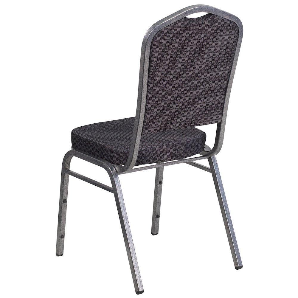 Crown Back Stacking Banquet Chair in Black Patterned Fabric - Silver Vein Frame. Picture 4