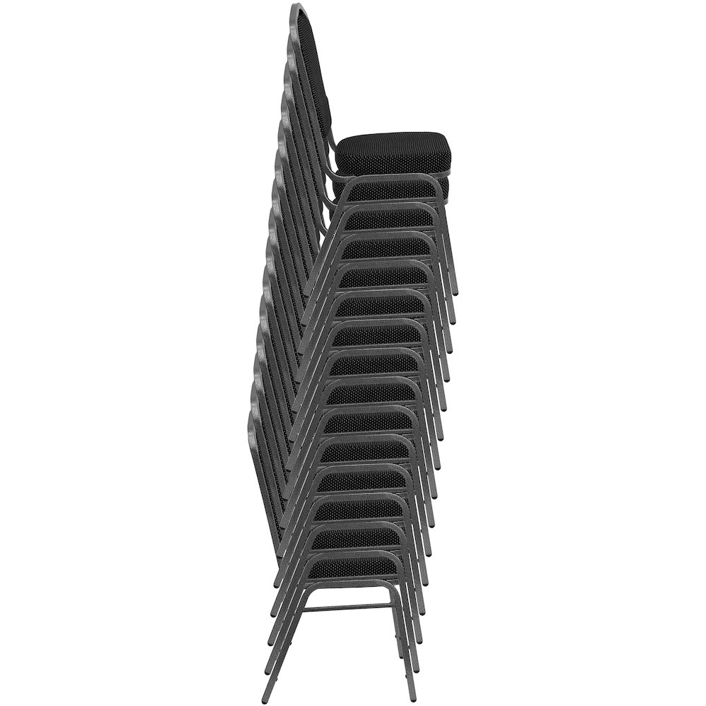 Crown Back Stacking Banquet Chair in Black Patterned Fabric - Silver Vein Frame. Picture 8