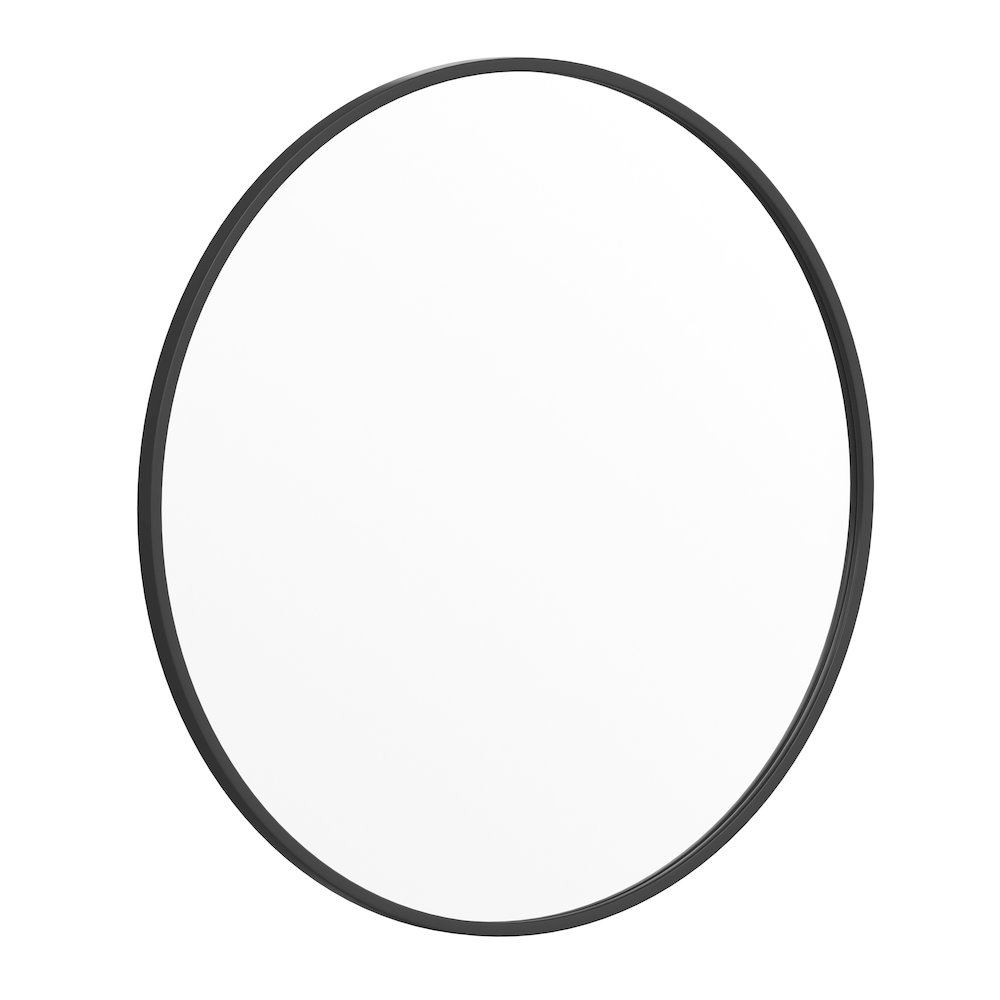 30" Round Black Metal Framed Wall Mirror. Picture 1