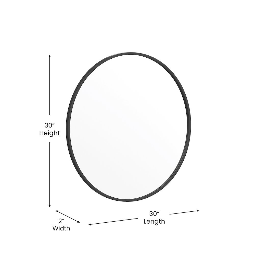 30" Round Black Metal Framed Wall Mirror. Picture 5