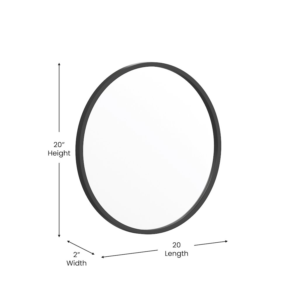 20" Round Black Metal Framed Wall Mirror. Picture 5