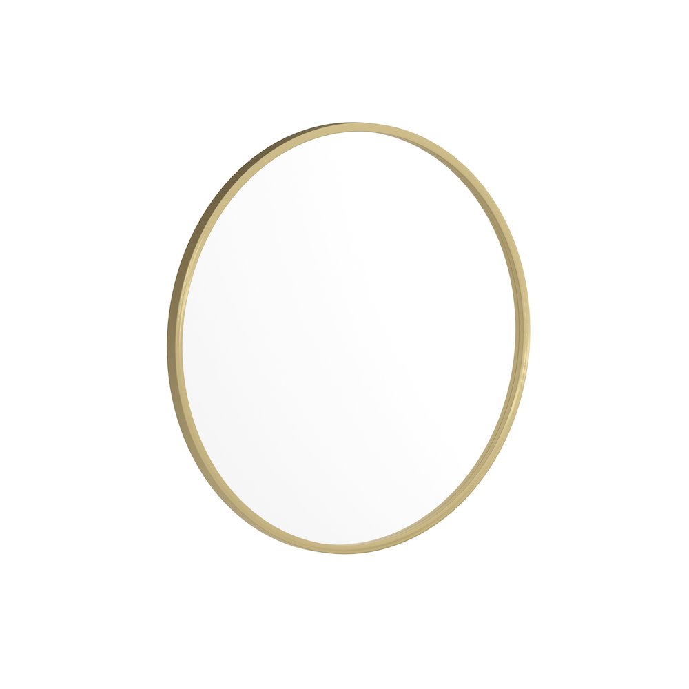 24" Round Gold Metal Framed Wall Mirror. Picture 1
