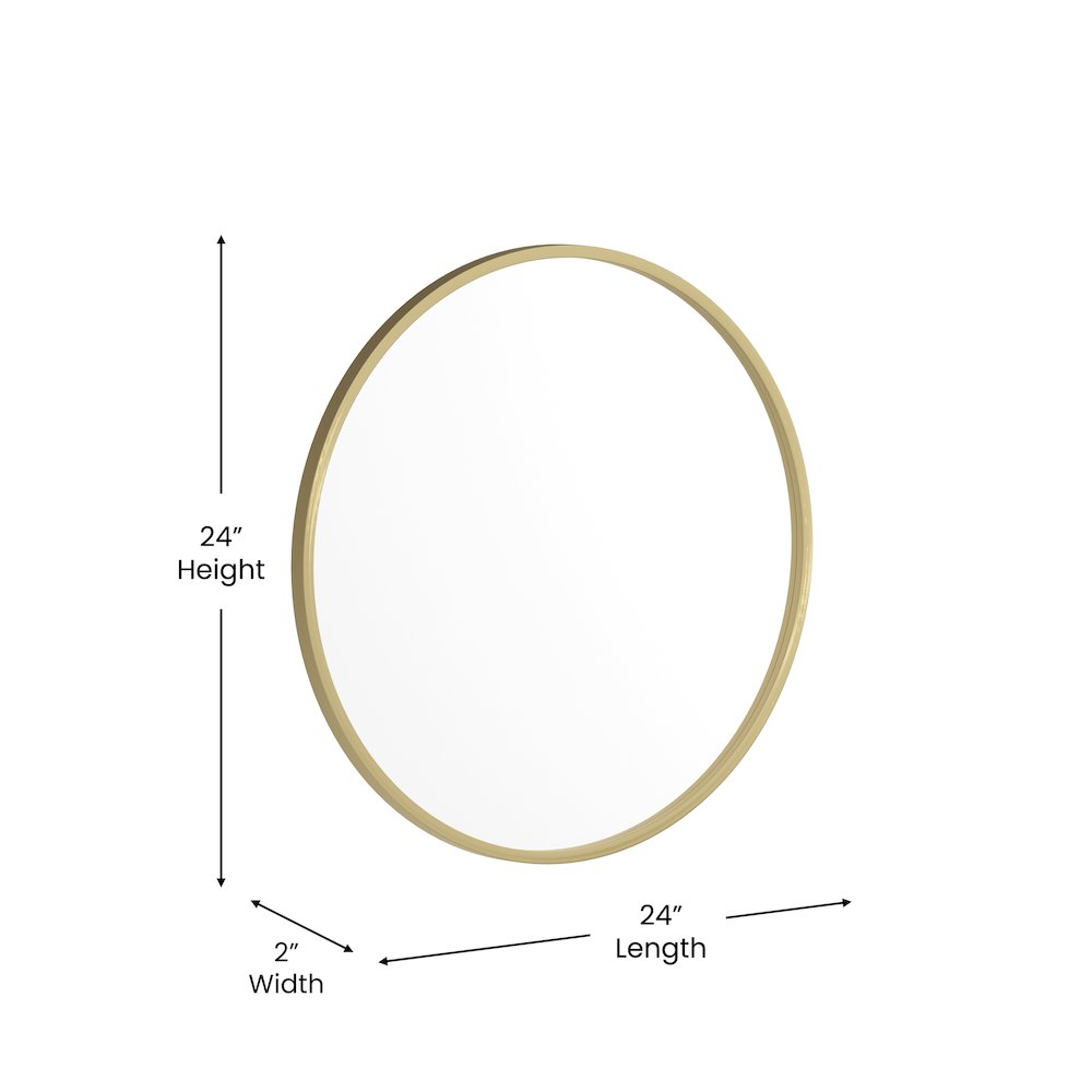 24" Round Gold Metal Framed Wall Mirror. Picture 5