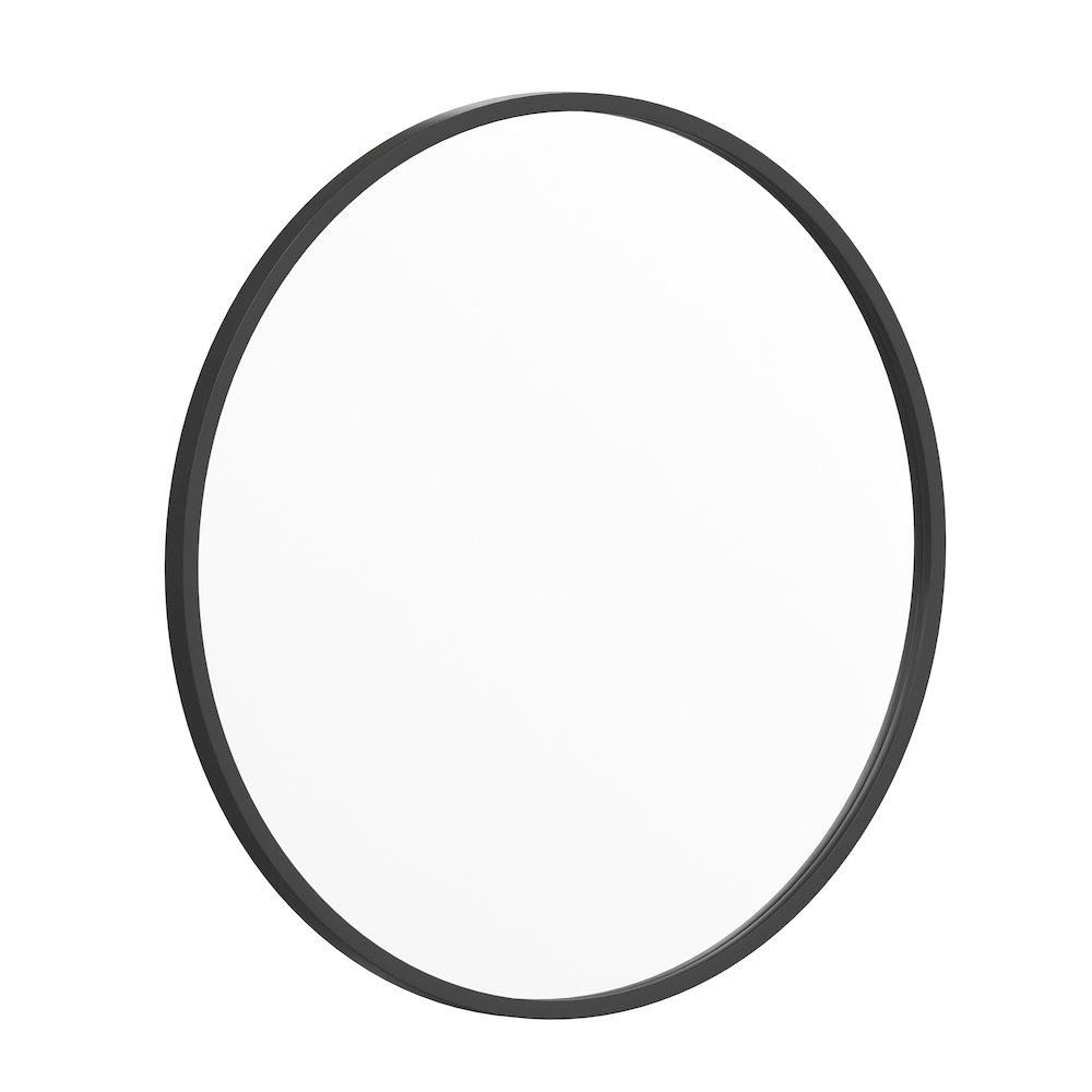 24" Round Black Metal Framed Wall Mirror. Picture 1