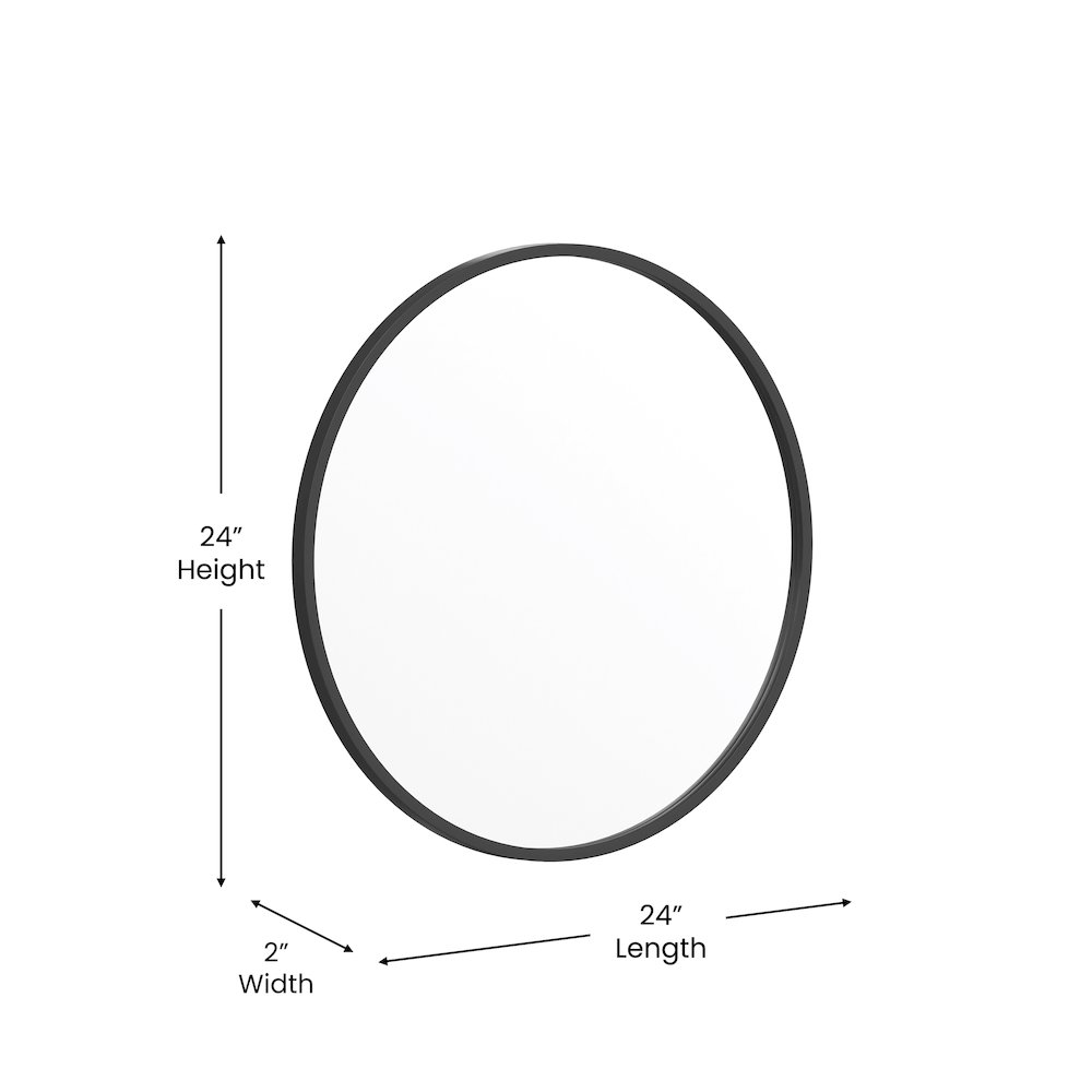 24" Round Black Metal Framed Wall Mirror. Picture 5