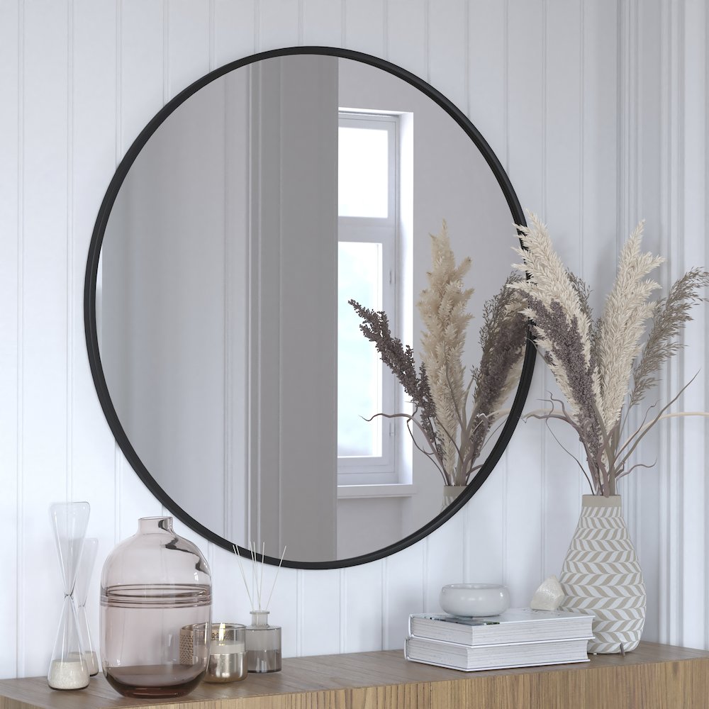 Modern 36 Inch Round Wall Mount Accent Mirror. Picture 2