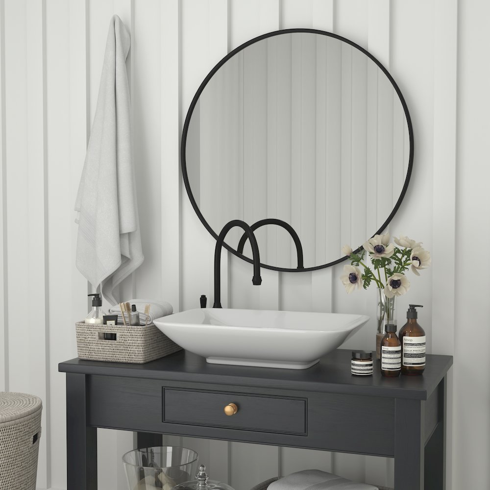 Modern 36 Inch Round Wall Mount Accent Mirror. Picture 6
