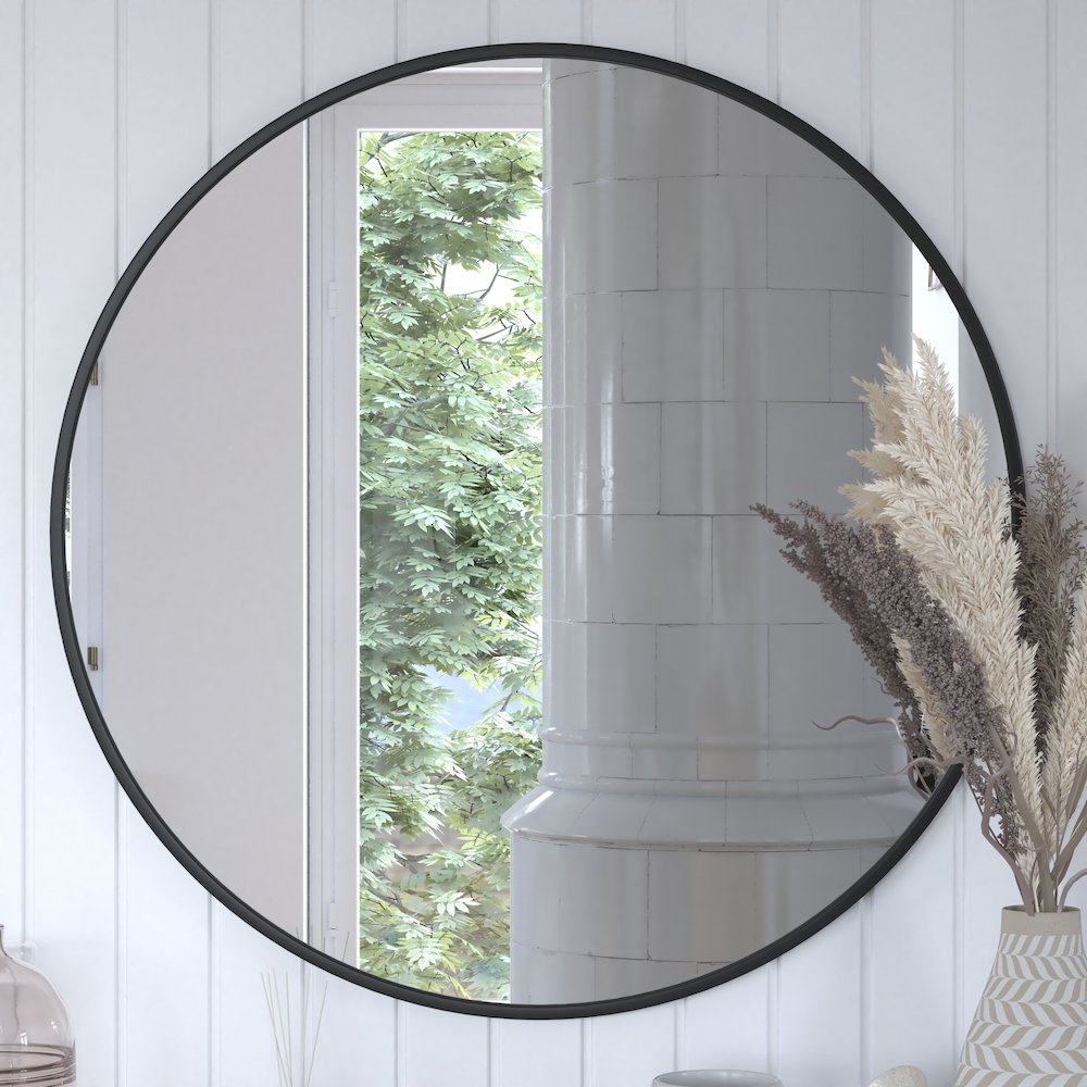 Modern 36 Inch Round Wall Mount Accent Mirror. Picture 7