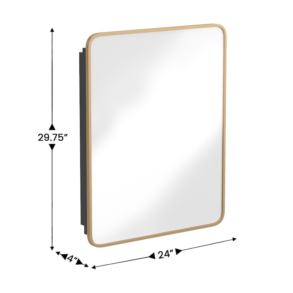 24" x 30"Bathroom Medicine Cabinet with Rounded Beveled Mirror, Gold. Picture 6