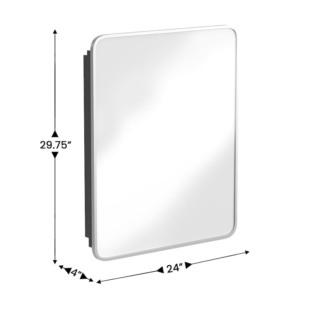 24" x 30"Bathroom Medicine Cabinet with Rounded Beveled Mirror, Silver. Picture 6