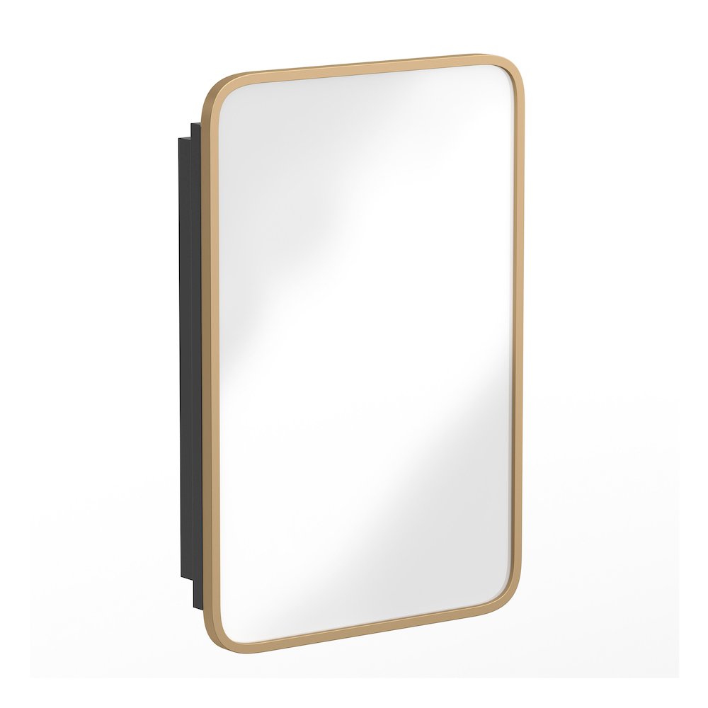 16" x 24"Bathroom Medicine Cabinet with Rounded Beveled Mirror, Gold. Picture 1