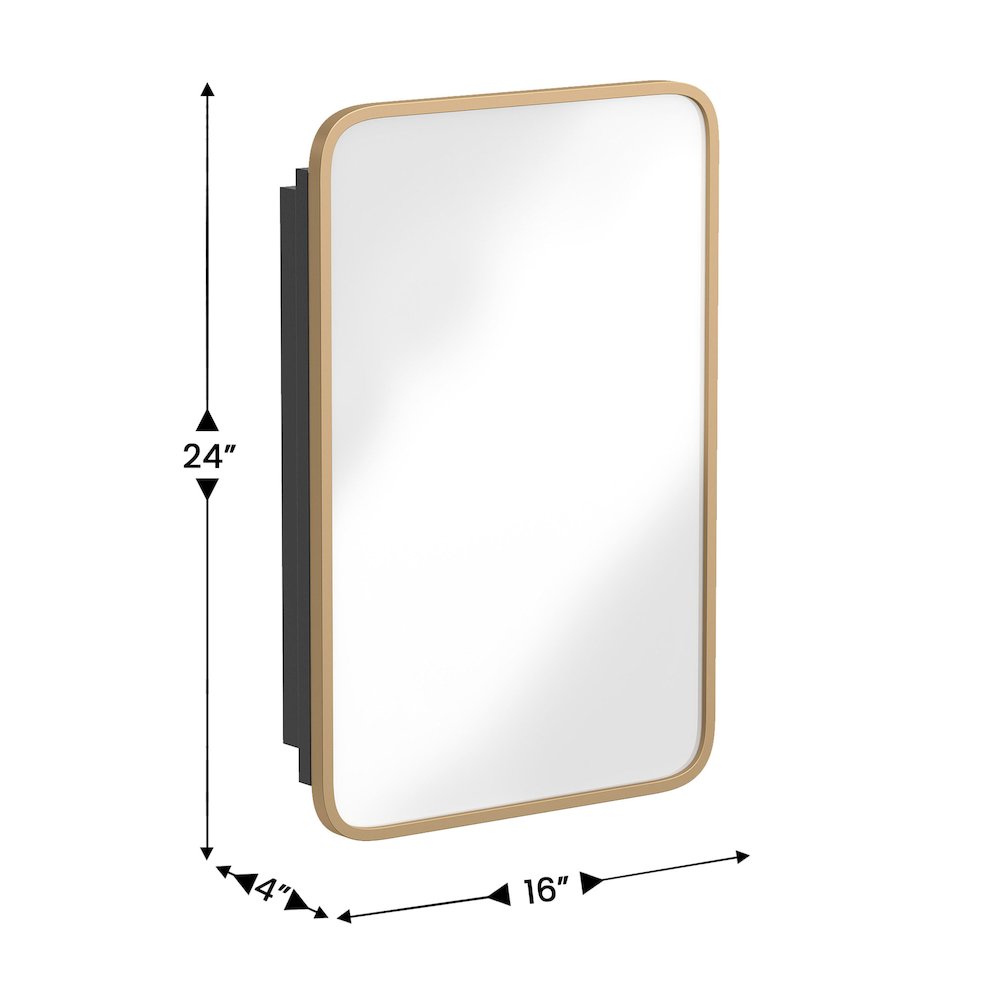 16" x 24"Bathroom Medicine Cabinet with Rounded Beveled Mirror, Gold. Picture 6