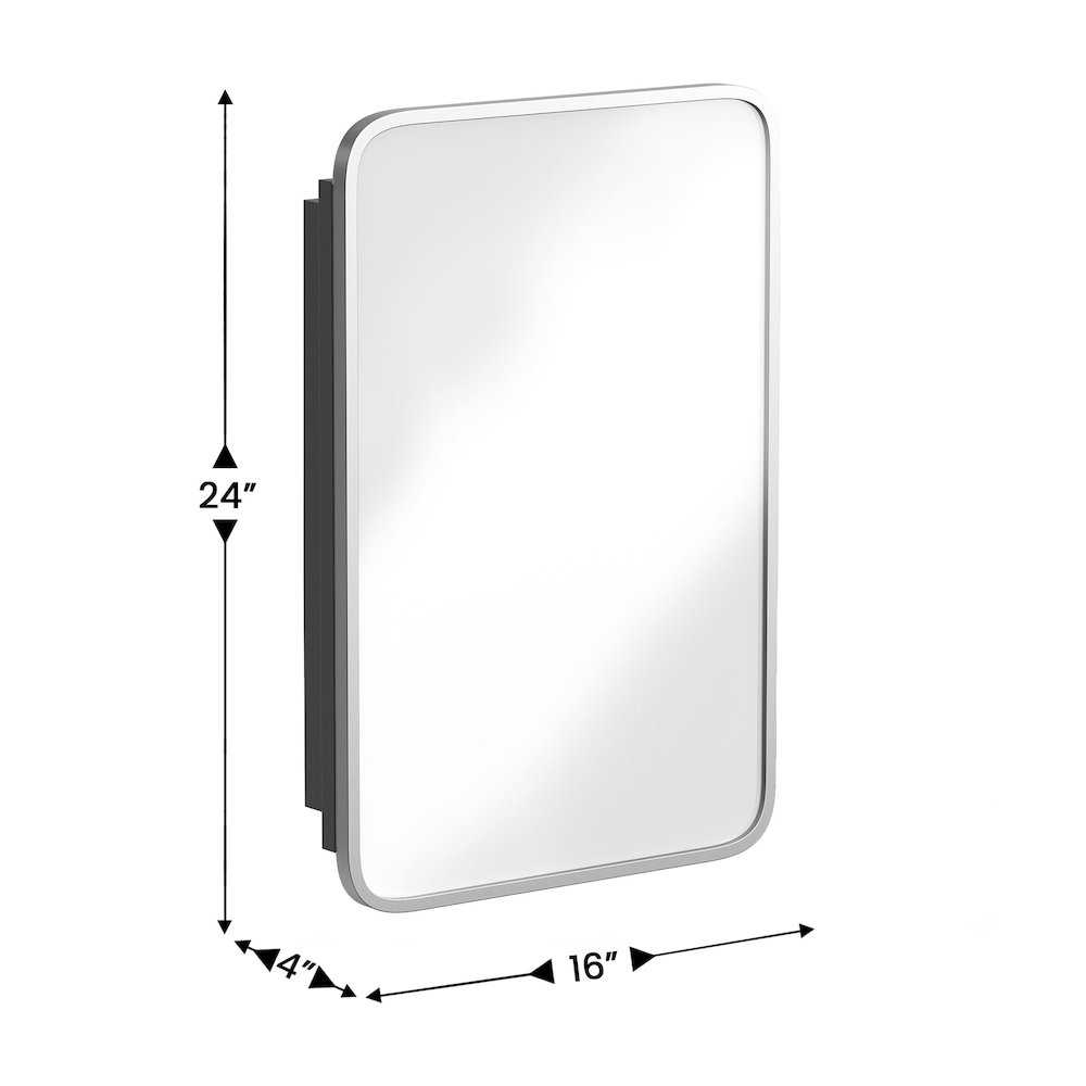 16" x 24"Bathroom Medicine Cabinet with Rounded Beveled Mirror, Silver. Picture 6