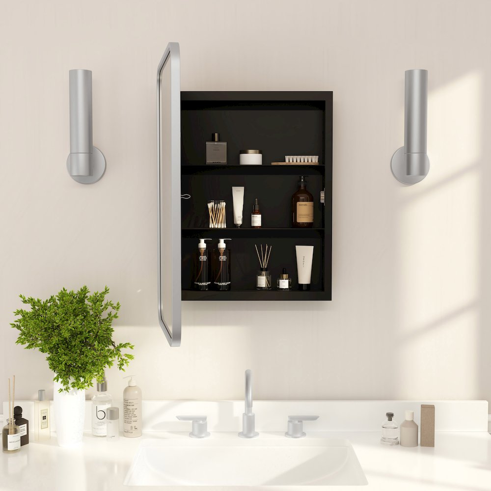 16" x 24"Bathroom Medicine Cabinet with Rounded Beveled Mirror, Silver. Picture 7
