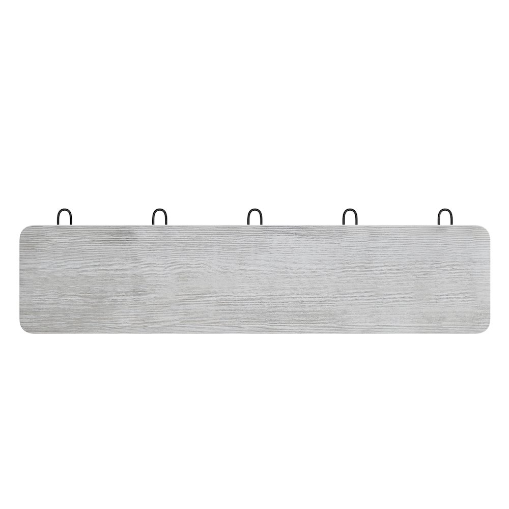Wall Mounted 24 in Whitewashed Solid Pine Wood Storage Rack with 5 Hooks. Picture 8