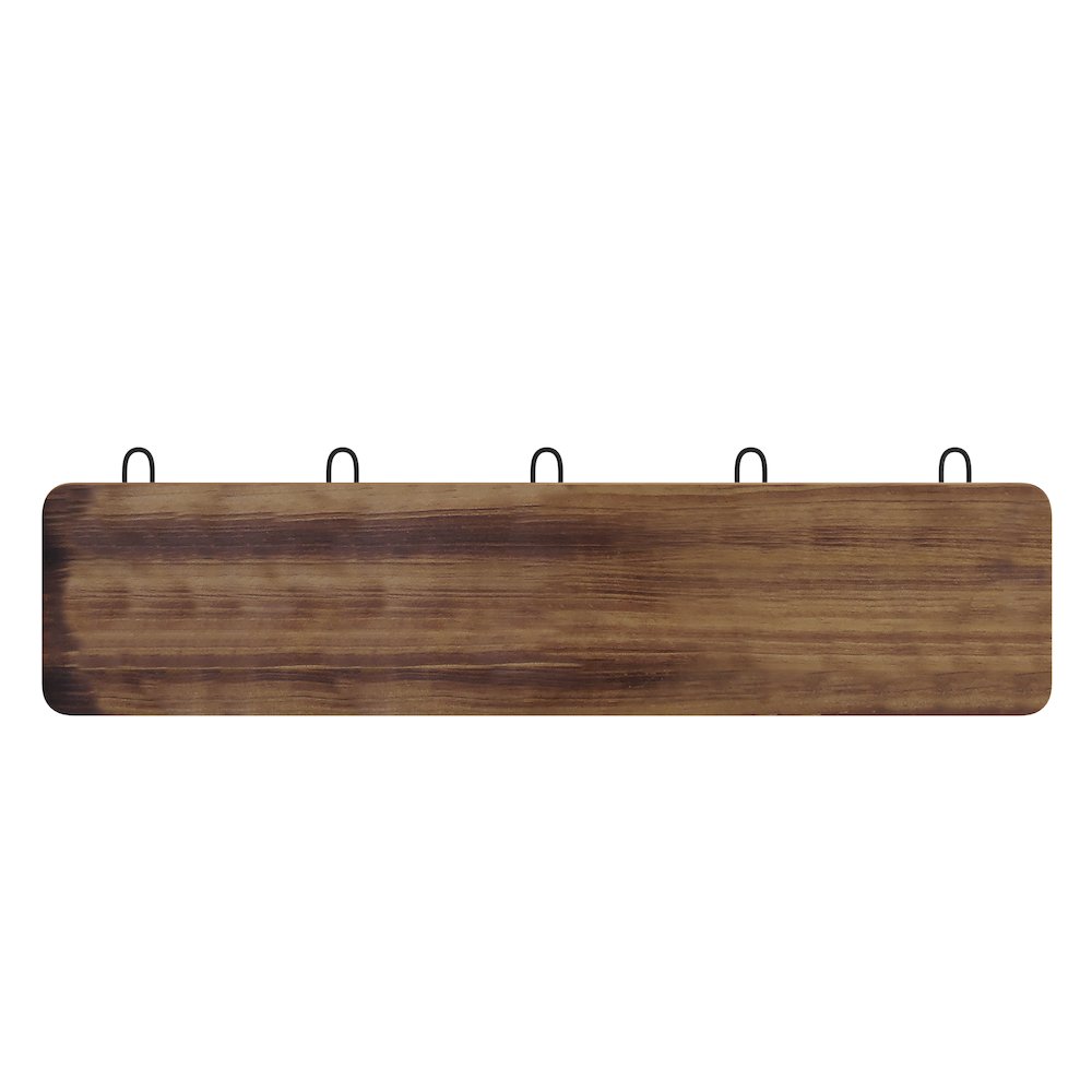 Wall Mounted 24 in Brown Solid Pine Wood Storage Rack with 5 Hooks. Picture 8