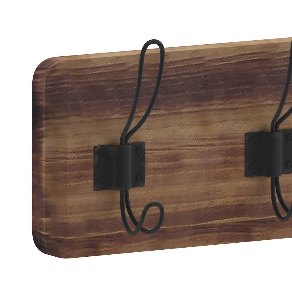 Wall Mounted 24 in Brown Solid Pine Wood Storage Rack with 5 Hooks. Picture 9
