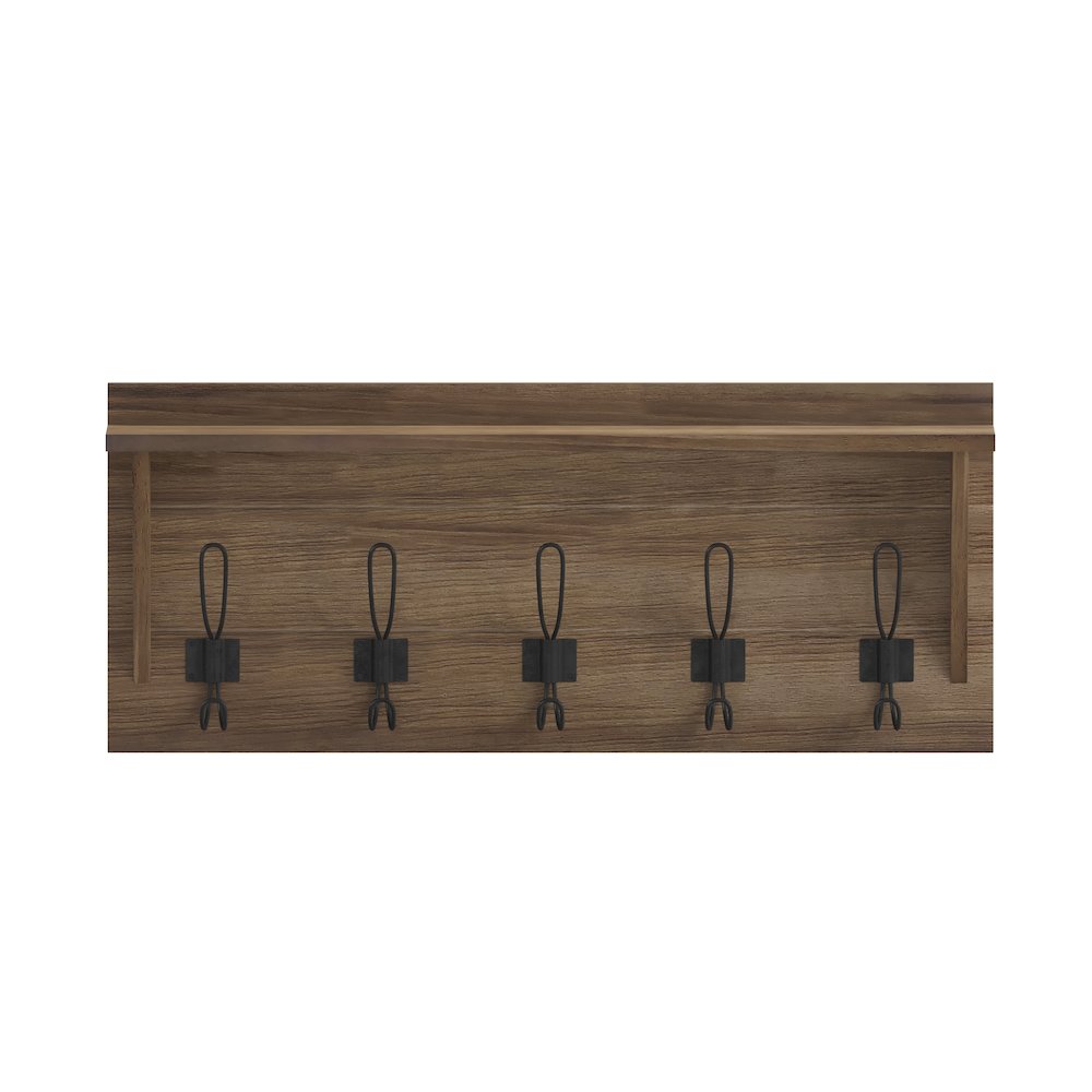 Wall Mounted 24 in Solid Pine Wood Storage Rack with Upper Shelf, Brown. Picture 11