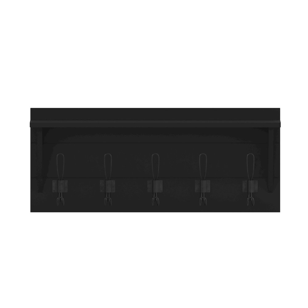 Wall Mounted 24 in Solid Pine Wood Storage Rack with Upper Shelf, Black. Picture 11