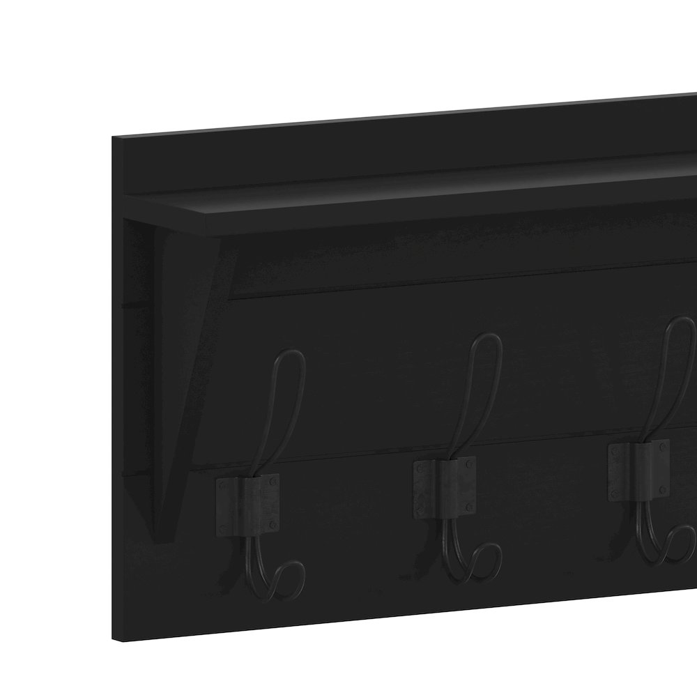 Wall Mounted 24 in Solid Pine Wood Storage Rack with Upper Shelf, Black. Picture 9