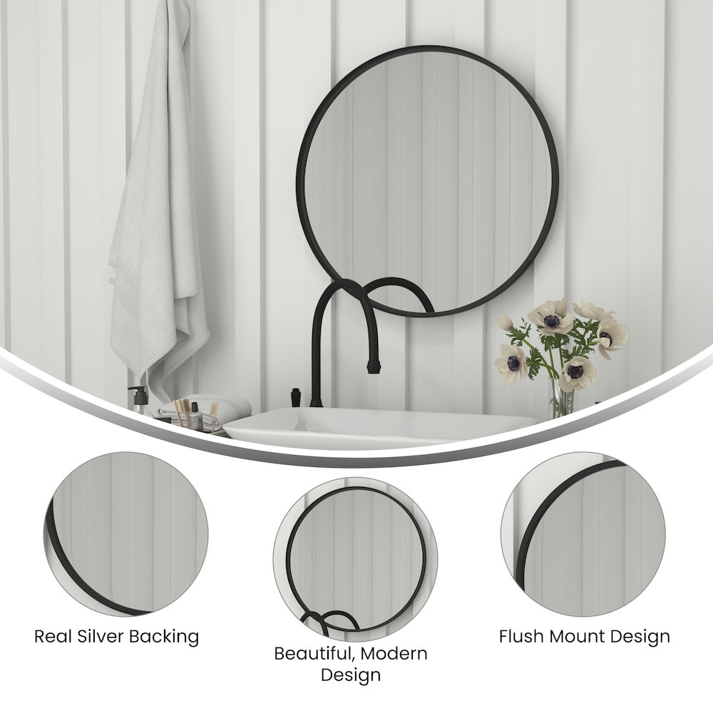 Modern 27.5 Inch Round Wall Mount Accent Mirror. Picture 4