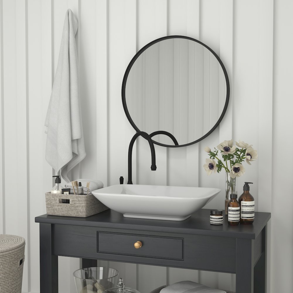 Modern 27.5 Inch Round Wall Mount Accent Mirror. Picture 6