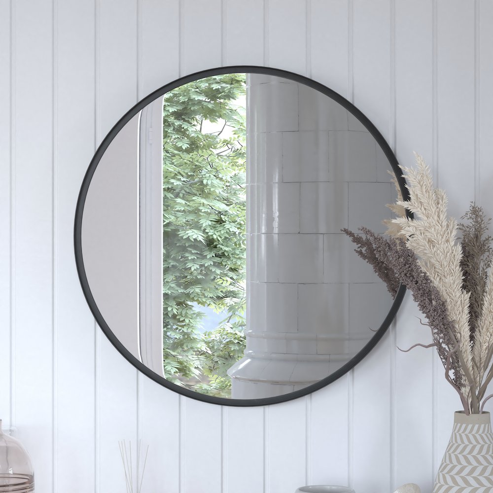 Modern 27.5 Inch Round Wall Mount Accent Mirror. Picture 7