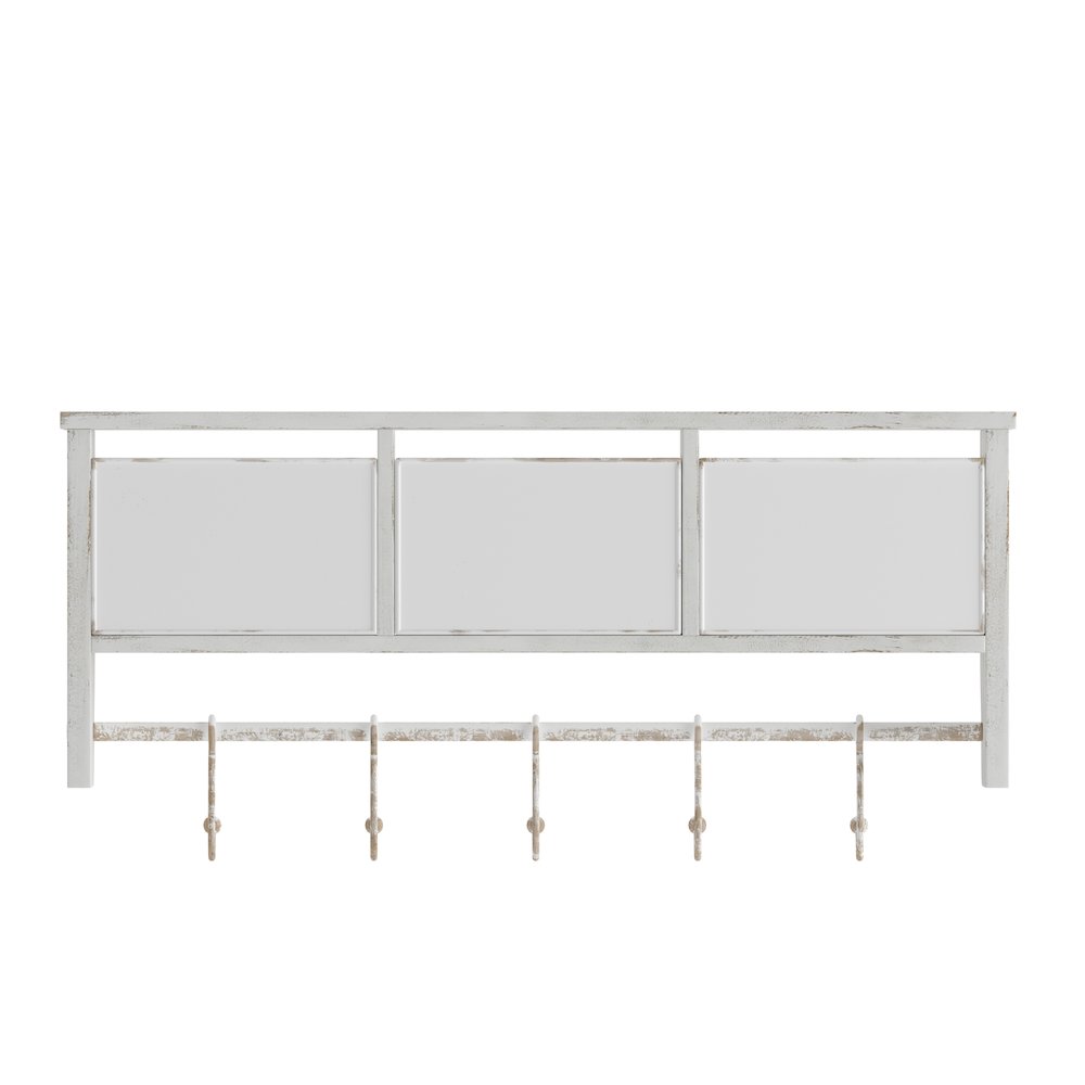 Wall Mounted 24 in Solid Pine Wood Storage Rack with Upper Shelf in Whitewashed. Picture 8