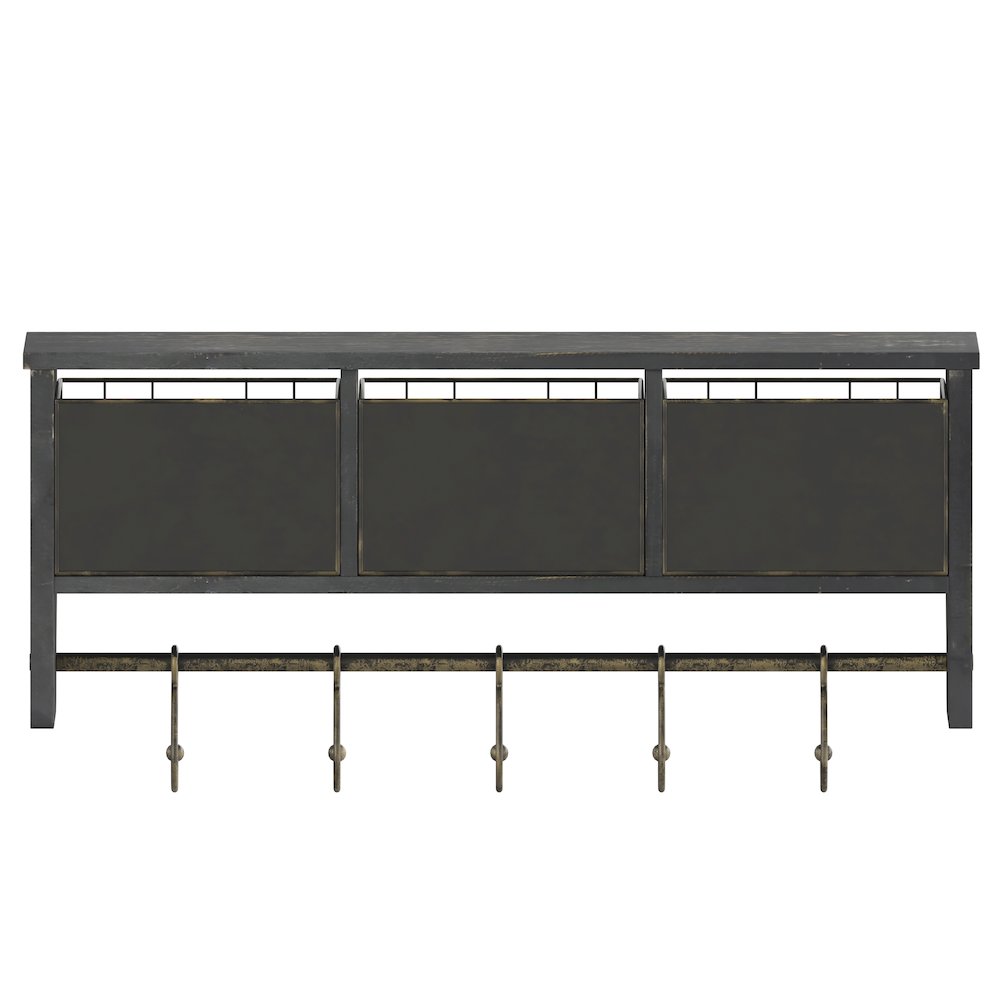 Wall Mounted 24 in Solid Pine Wood Storage Rack with Upper Shelf in Blackwashed. Picture 8