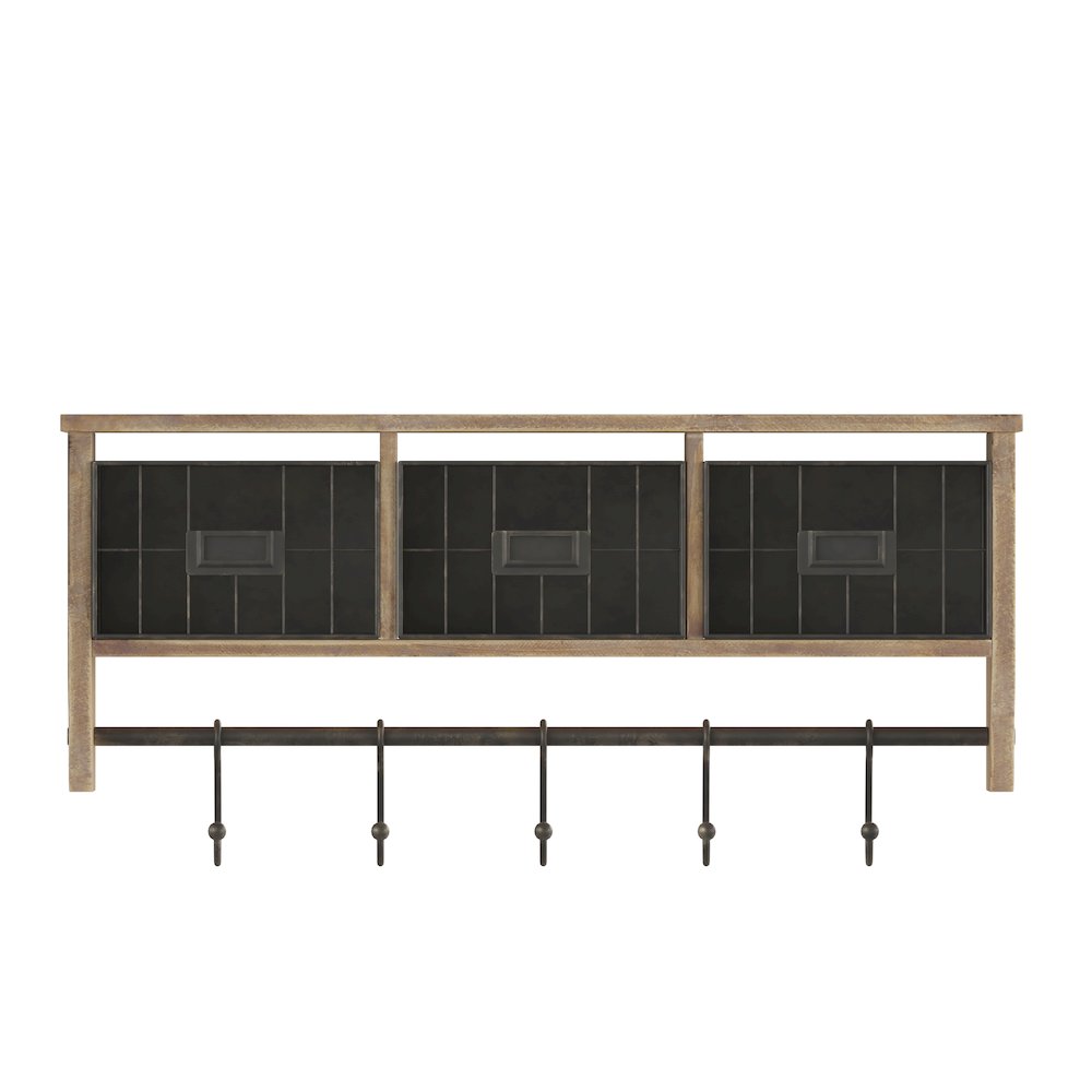Wall Mounted 24 in Solid Pine Wood Storage Rack with Upper Shelf in Brown. Picture 11
