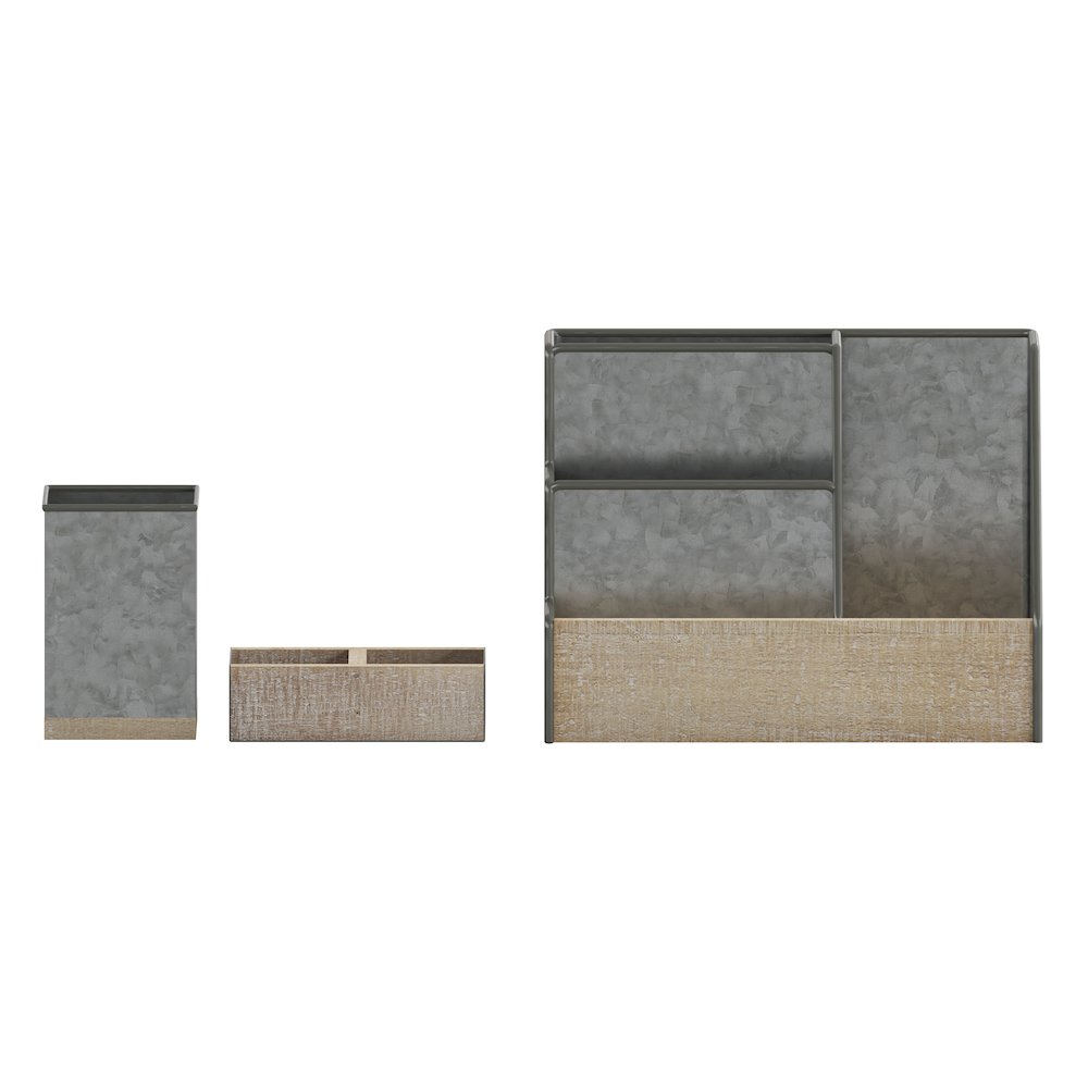 3 Piece Galvanized Finish Metal and Wood Organizer Set. Picture 11