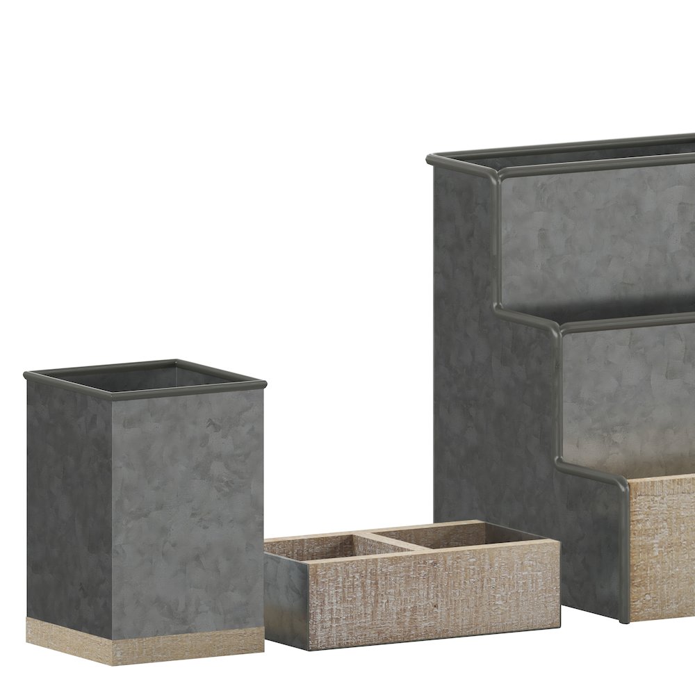 3 Piece Galvanized Finish Metal and Wood Organizer Set. Picture 9