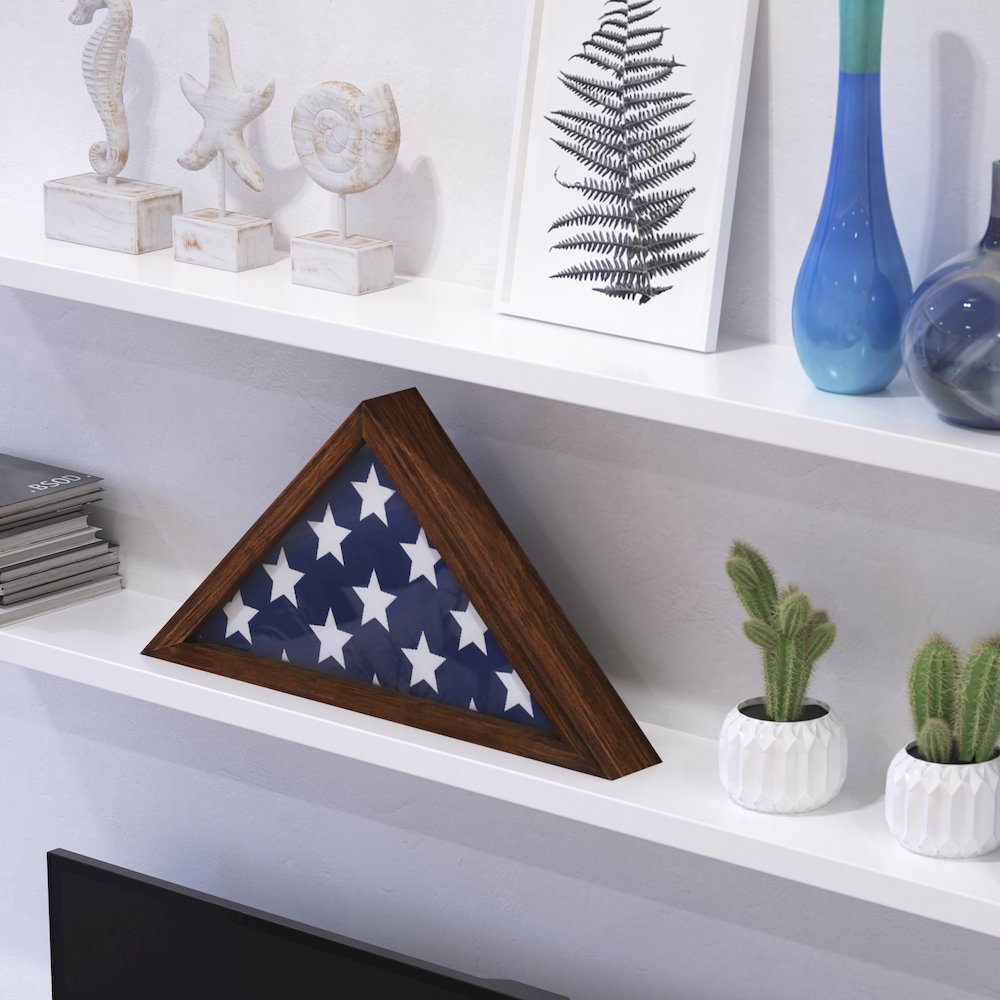 Brown Memorial Flag Display Case - Solid Wood Military Flag Display Case. Picture 7
