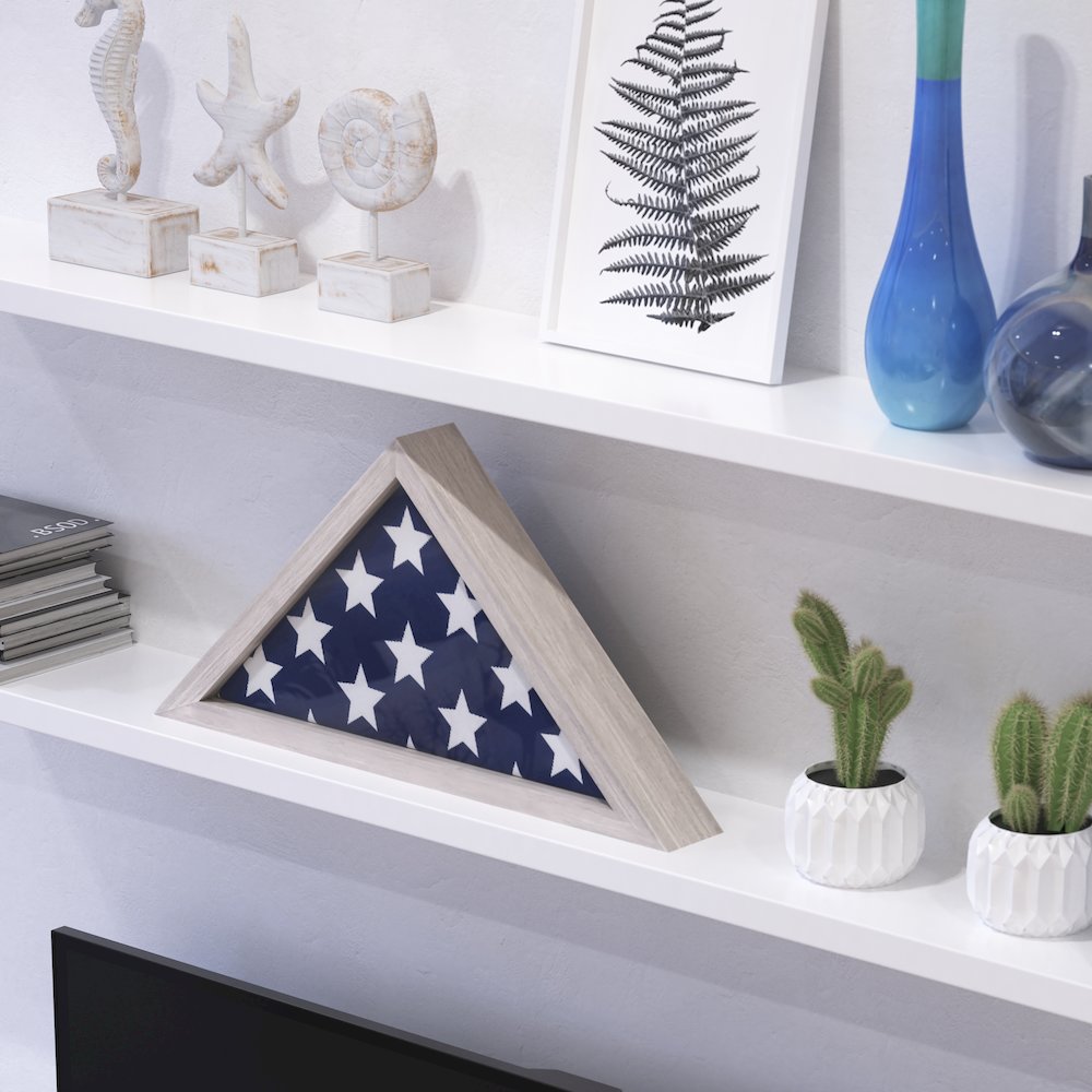 Whitewashed Memorial Flag Display Case - Solid Wood Military Flag Display Case. Picture 7