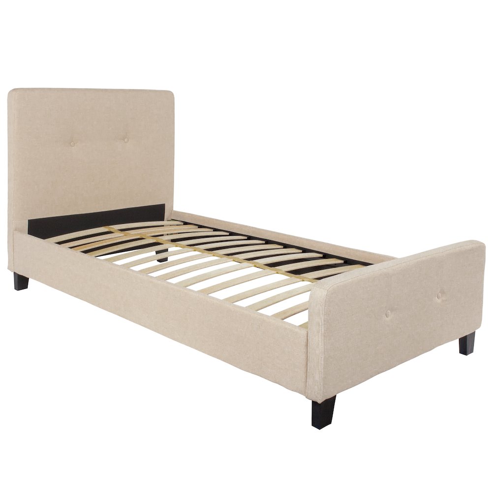 Twin Size Tufted Upholstered Platform Bed in Beige Fabric. Picture 1