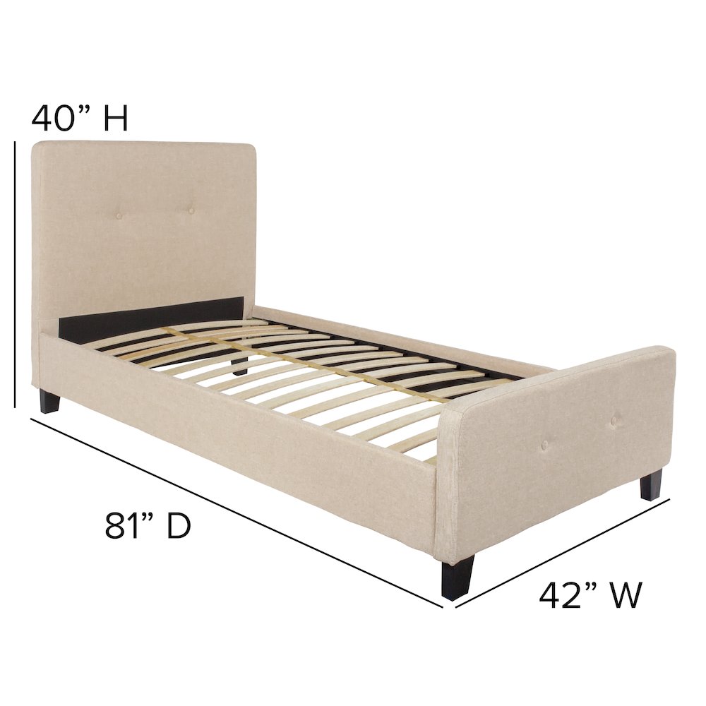 Twin Size Tufted Upholstered Platform Bed in Beige Fabric. Picture 4