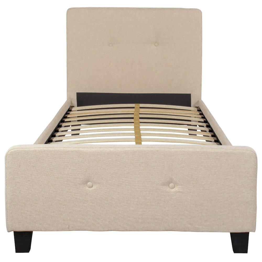Twin Size Tufted Upholstered Platform Bed in Beige Fabric. Picture 6
