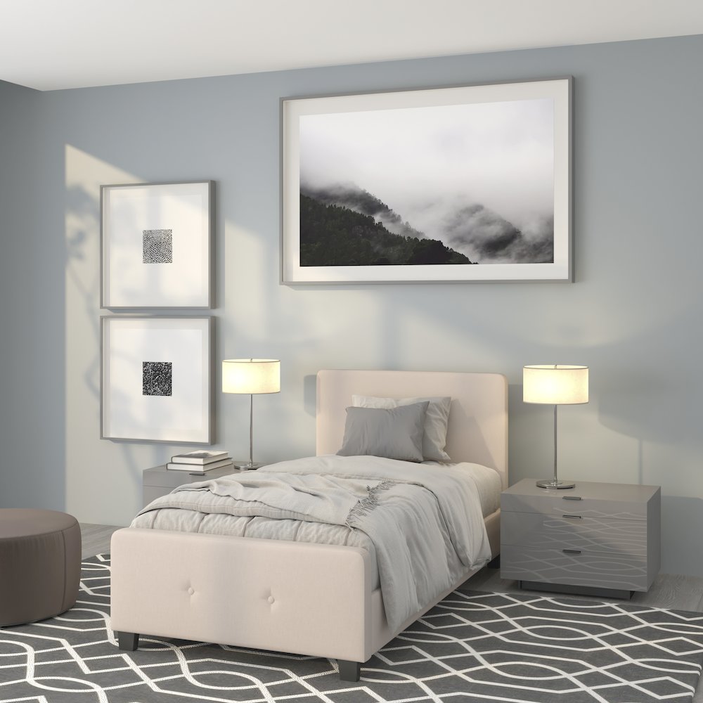 Twin Size Tufted Upholstered Platform Bed in Beige Fabric. Picture 2