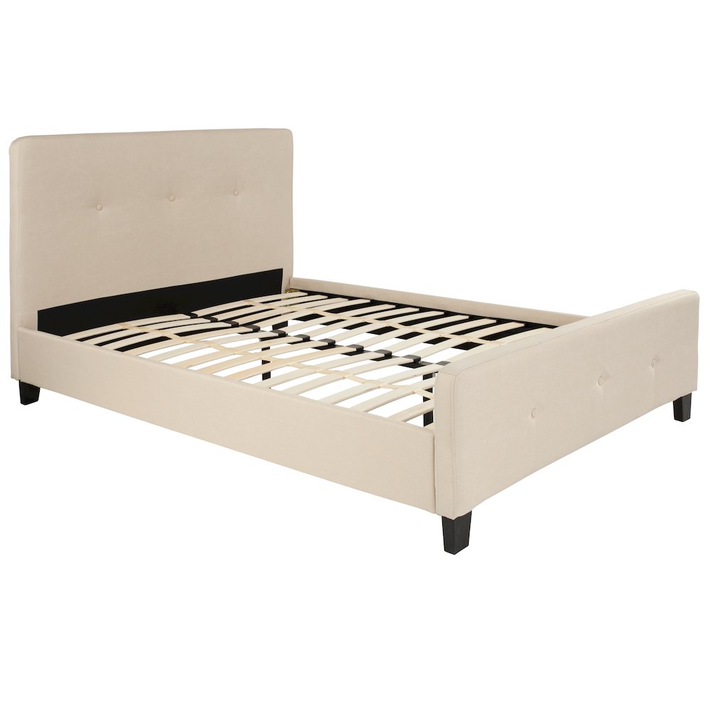 Full Size Tufted Upholstered Platform Bed in Beige Fabric. Picture 1