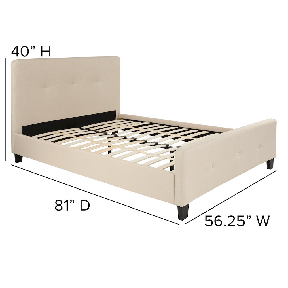 Full Size Tufted Upholstered Platform Bed in Beige Fabric. Picture 4
