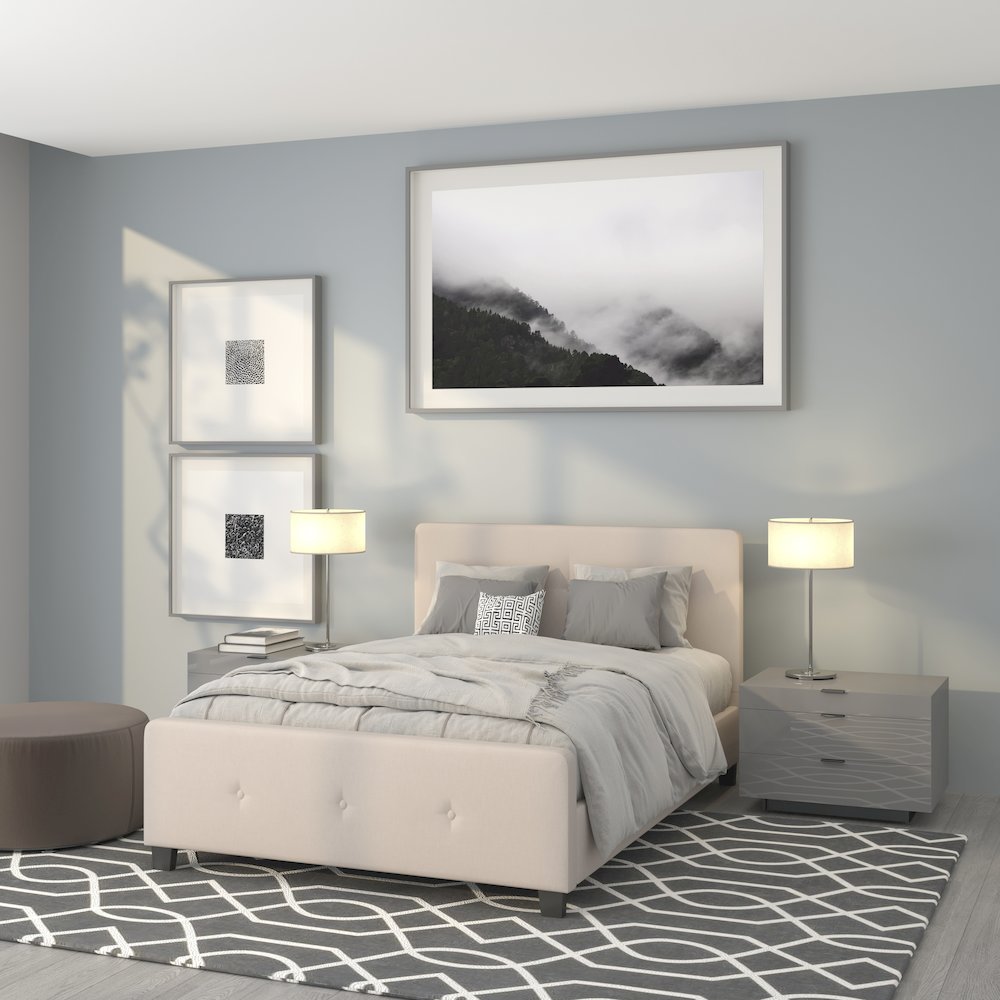 Full Size Tufted Upholstered Platform Bed in Beige Fabric. Picture 2