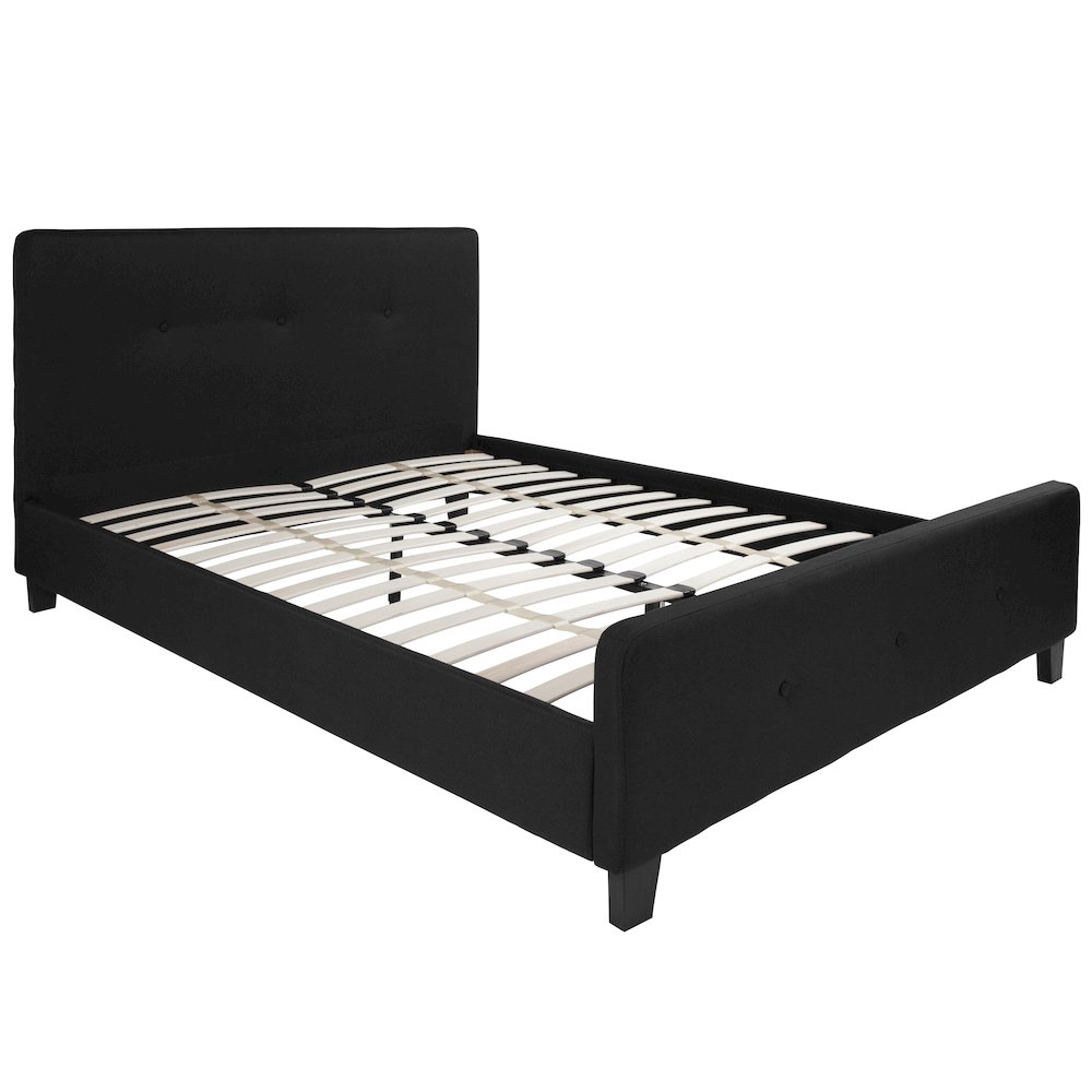 Queen Size Tufted Upholstered Platform Bed in Black Fabric. Picture 1