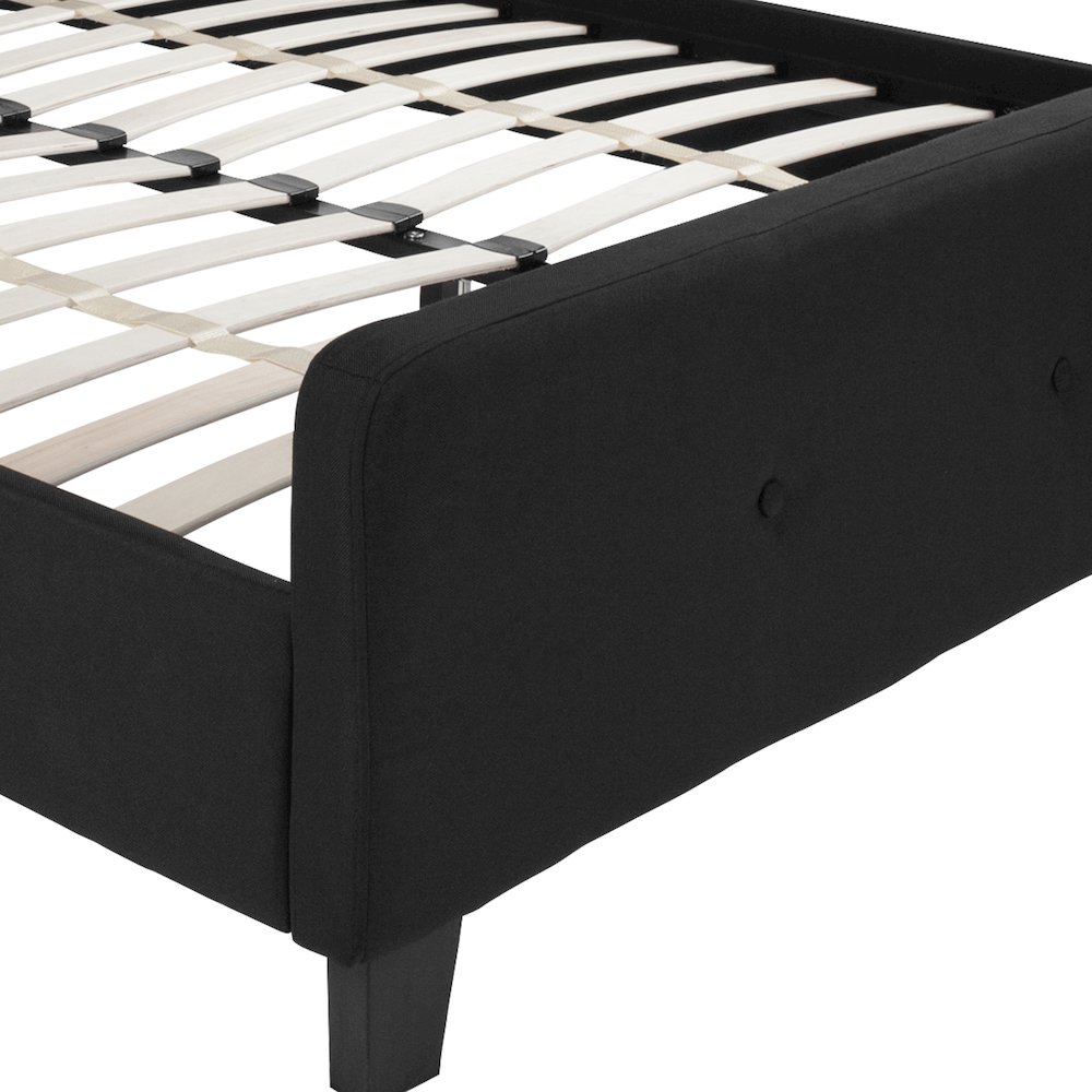 Queen Size Tufted Upholstered Platform Bed in Black Fabric. Picture 6