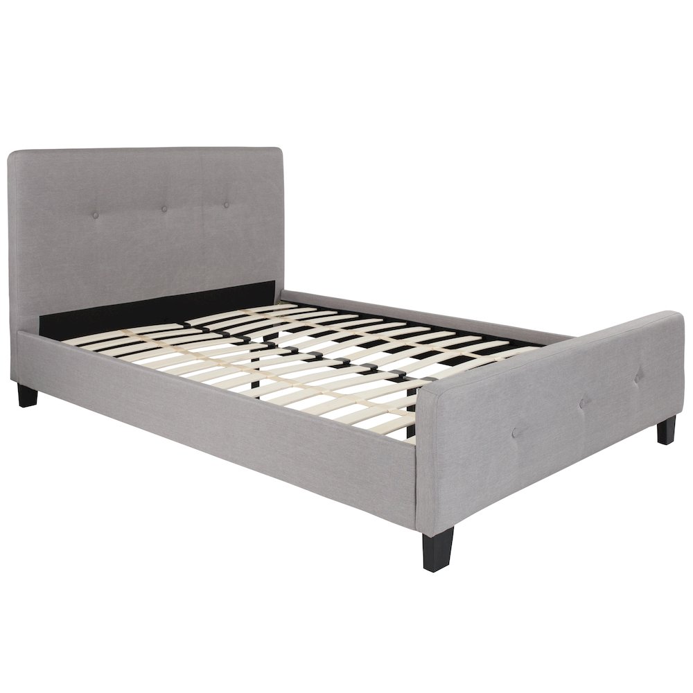 Full Size Tufted Upholstered Platform Bed in Light Gray Fabric. Picture 1