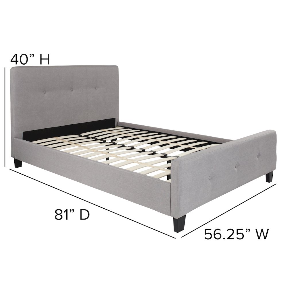 Full Size Tufted Upholstered Platform Bed in Light Gray Fabric. Picture 4
