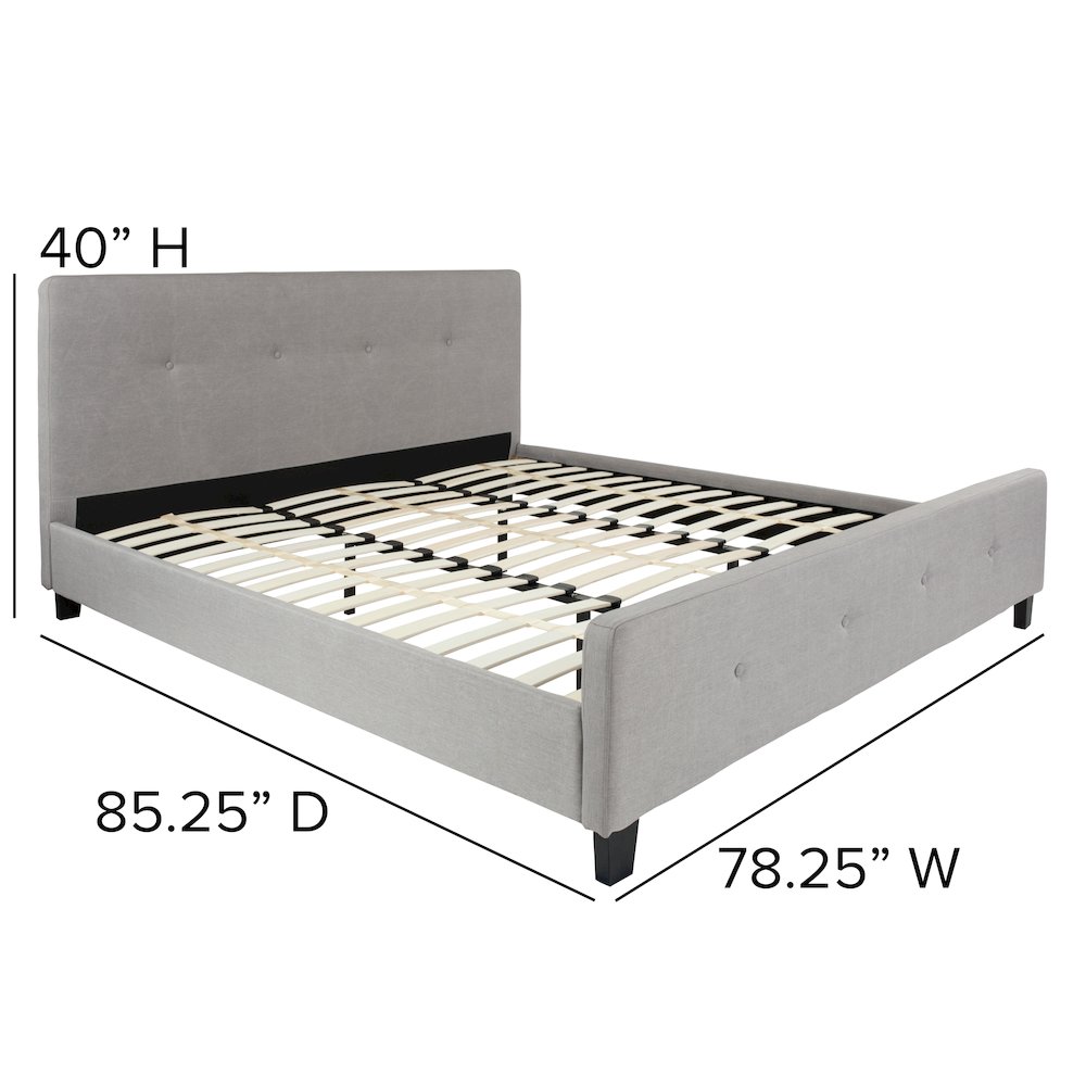 King Size Four Button Tufted Upholstered Platform Bed in Light Gray Fabric. Picture 2