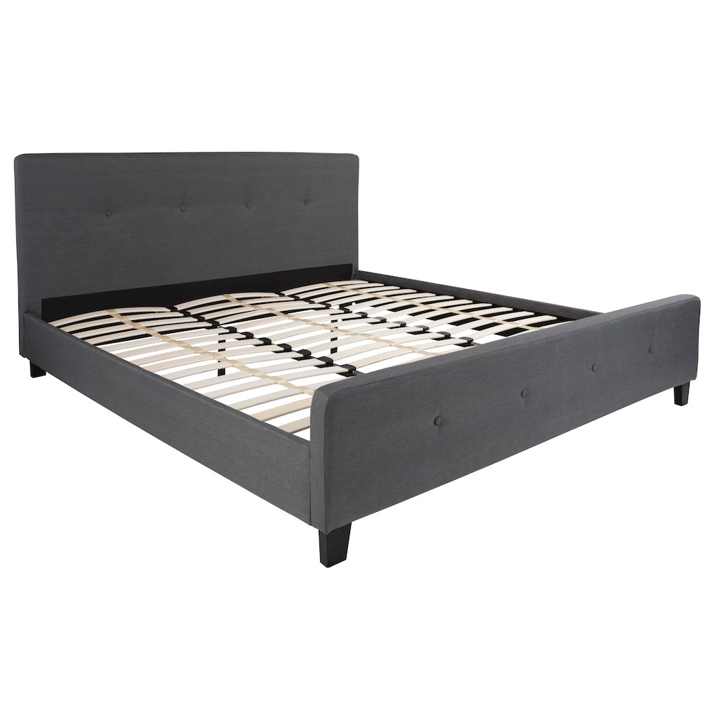 King Size Tufted Upholstered Platform Bed in Dark Gray Fabric. Picture 1